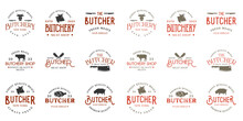 Vintage Butchery Logo Templates Bundle. Butchery Shop Logo Ornament Vector Design Elements Set. Emblem Of Butcher Meat Shop Set
