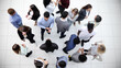 © Katsiaryna - office workers and foreign employees stand and talk in the office lobby.Top view.