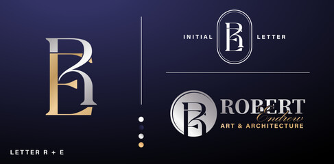 RE or ER monogram initial letter logo, elegant and luxury style. Vector design template elements for your business card, branding identity names company or corporates, letterpress, embroidery material