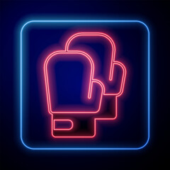 Wall Mural - Glowing neon Boxing glove icon isolated on black background. Vector