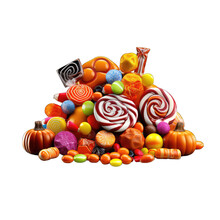 Pile Of Halloween Candy Isolated On White Transparent Background, Png, 3d