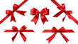 © innluga - set of red bow with diagonaly ribbon on the corner for gift decor on transparent background. png