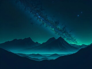 Wall Mural - mountains scape, deep cosmos sky. ai generated illustration