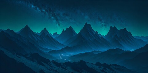 Wall Mural - mountains scape, deep cosmos sky. ai generated illustration