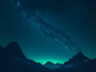 Wall Mural - mountains scape, deep cosmos sky. ai generated illustration