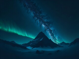 Wall Mural - mountains scape, deep cosmos sky. ai generated illustration