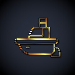 Canvas Print - Gold line Toy boat icon isolated on black background. Vector