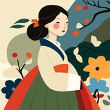 Fototapeta Dinusie - korean girl in traditional hanbok dress