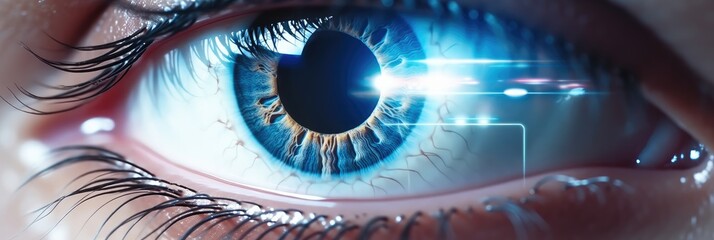 Fototapete - Close-up of a human eye with Lasik vision laser correction procedure.