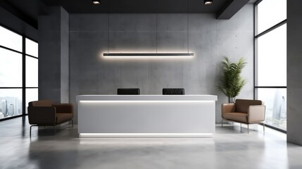 Interior of hotel reception desk minimalist design.