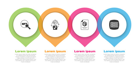Set Search NFT, Digital crypto art, contract and Binary code. Business infographic template. Vector