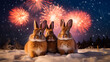 A rabbit watching fireworks on a snowy day