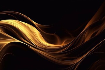 Wall Mural - Abstract 3d background. Wavy smoky glowing stripes in gold tones on a black background. Generative AI.