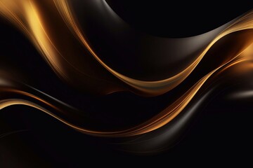 Wall Mural - Abstract golden smoky wave on black background. Generative AI.