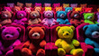 Colorful teddy bears captivated in cinema ambiance. Generative AI