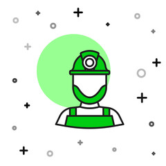 Sticker - Filled outline Miner in a helmet icon isolated on white background. Vector