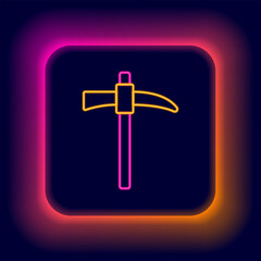 Wall Mural - Glowing neon line Pickaxe icon isolated on black background. Colorful outline concept. Vector