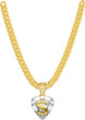 Eine goldene Hiphop Kette mit einem herzförmigen Diamanten als Anhänger der ein goldenes Dollar Symbol umhüllt