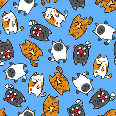 Wall Mural - Cute sleeping cartoon cats seamless pattern for kids. Great choice for kids clothes.