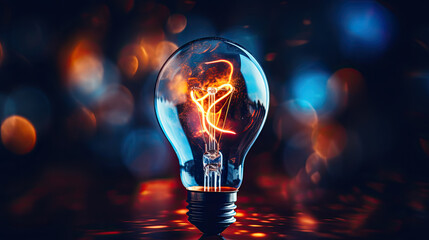 Wall Mural - colorful electric glowing light bulb, orange, bold and vibrant, business concept	