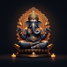 A Picture Of Ganesha Is Depicted Sitting With A Dark Background, Generated By AI