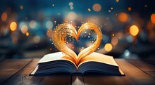 Open Book With Heart Shaped Magical Pages 