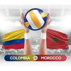 Colombia vs Morocco national teams volleyball volley ball match competition concept.