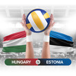 Hungary vs Estonia national teams volleyball volley ball match competition concept.