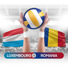 Luxembourg vs Romania national teams volleyball volley ball match competition concept.