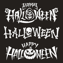 Poster - Happy Halloween set emblems monochrome