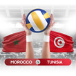 Morocco vs Tunisia national teams volleyball volley ball match competition concept.