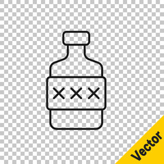 Poster - Black line Whiskey bottle icon isolated on transparent background. Vector