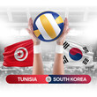 Tunisia vs South Korea national teams volleyball volley ball match competition concept.