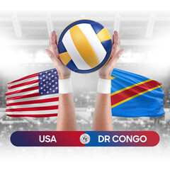 USA vs Dr Congo national teams volleyball volley ball match competition concept.