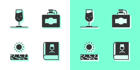 Poster - Set Book about wine, Wine glass, Drought and Cardboard box of icon. Vector