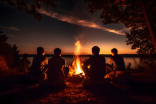 Friends Sitting Around A Bonfire