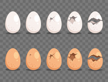 Egg Broken Shell Chicken Eggshell Crack Isolated Set. Vector Flat Graphic Design Illustration