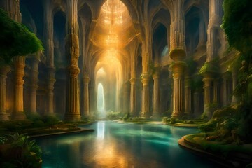 Wall Mural - Agartha is a mythical realm often depicted as an intricate subterranean city hidden beneath the Earth's surface - AI Generative