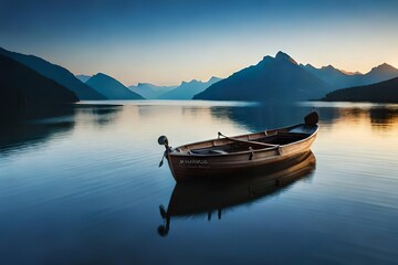 Wall Mural - boat in water with hills