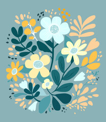 Poster - Floral retro print. Floral card in flat style.