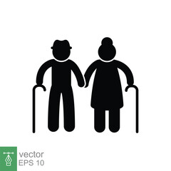 Wall Mural - Elderly couple icon. Simple solid style. Grandparents holding hands, old, elder, senior, people concept. Black silhouette, glyph symbol. Vector illustration isolated on white background. EPS 10.