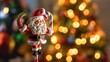Christmas background with blurred lights bokeh and santa claus