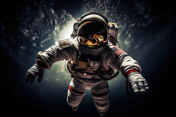 Astronaut spaceman do spacewalk while working for space station.