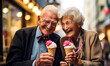Ice Cream Date with Sweet Senior Couple: A senior couple enjoying an ice cream date, a perfect way to spend time together.