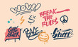 © Sergii Pavlovskyi - Street Art Lettering Set. Wow, Break The Rules, Girl Power And Peace Hand Drawn Words Paint Drawing on the Wall