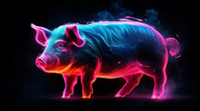 Pig Full Body Neon Light Glow Colorful Ai Generated