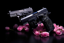 A Deadly Duo: Twin Black Semi Auto Handguns