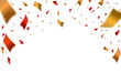 Red Gold confetti and ribbon background, isolated on transparent background. PNG illustration.