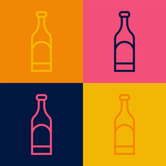 Poster - Pop art line Bottle of wine icon isolated on color background. Vector