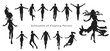 floating people set pack - flying people silhouette vector set. silhouettes of people floating in the air. gestures of people flying. flying and hovering movements. fly like an angel